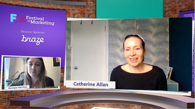 Georgia Harrizon of Braze and Catherine Allan of Babylon Health speak on-screen at the virtual Festival of Marketing 2021.