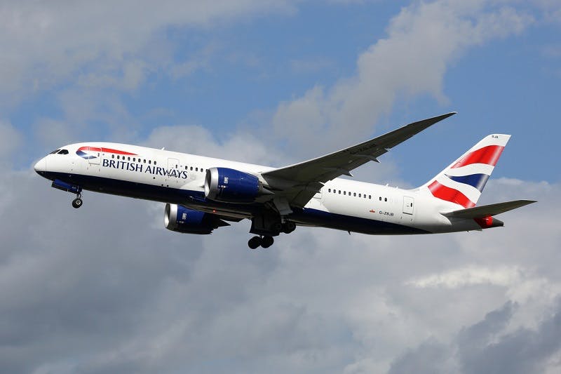 A British Airways plane flying through the air
