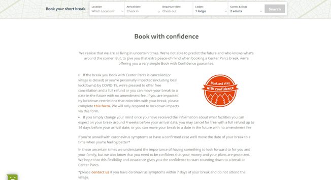 Center Parcs book with confidence page