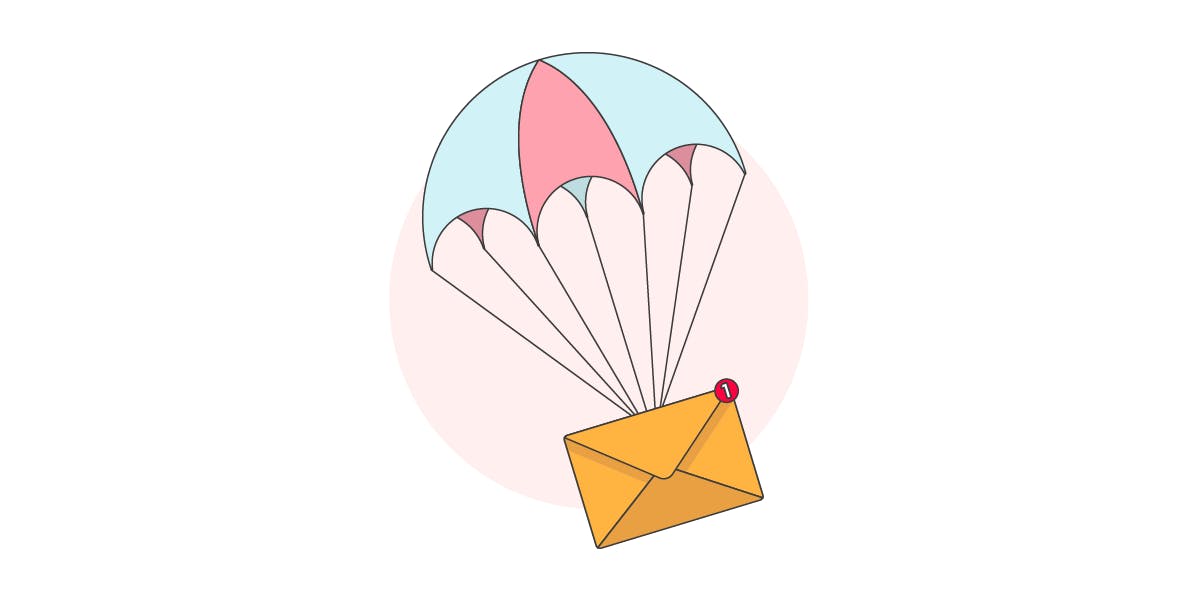 Illustration of an email attached to a parachute