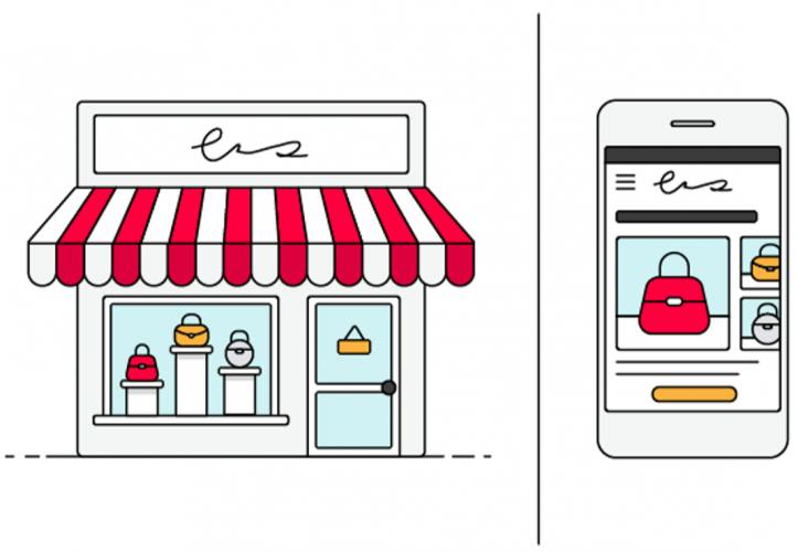 An illustration of brick-and-mortar retail and online retail