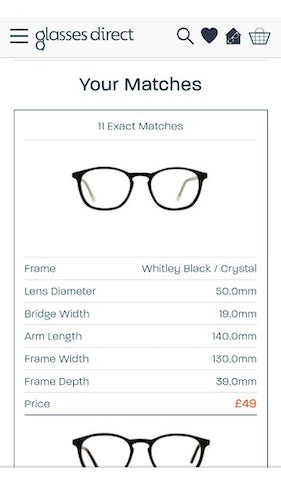 Glasses Direct 'Best Fit Machine' matches