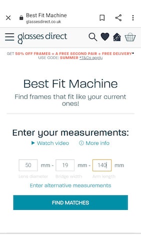 Glasses Direct 'Best Fit Machine'