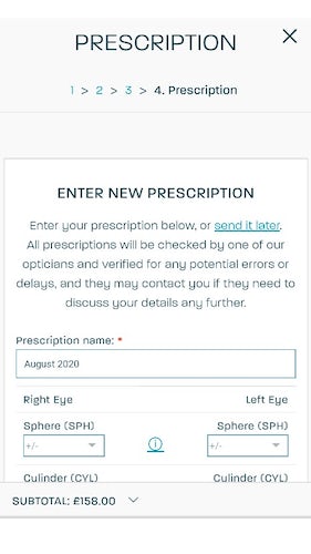 Glasses Direct prescription form