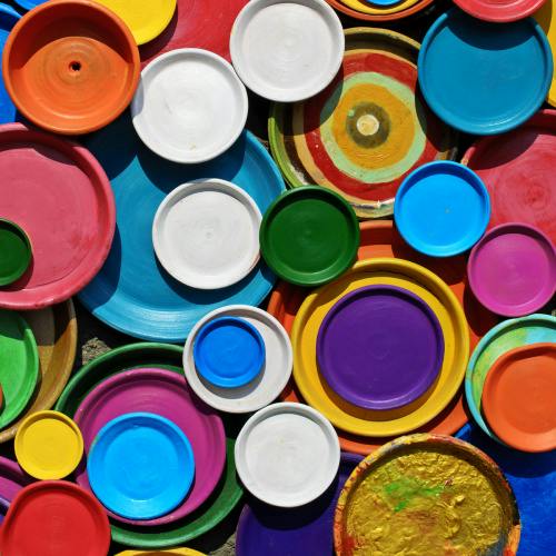 multicoloured ceramic plates