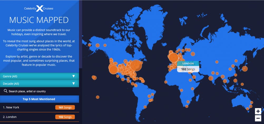 music mapped interactive map by celebrity cruises