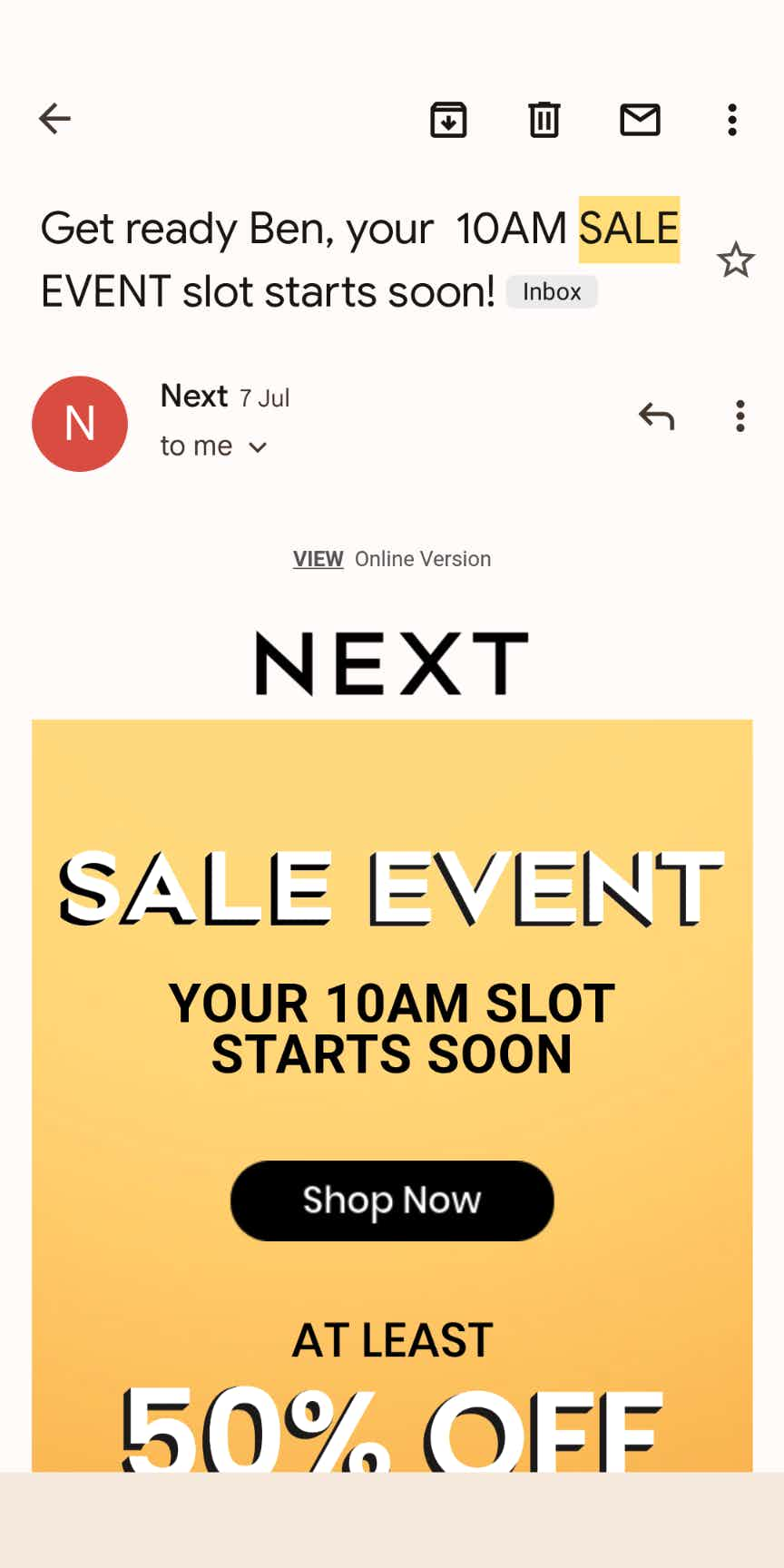 next sale invite via email