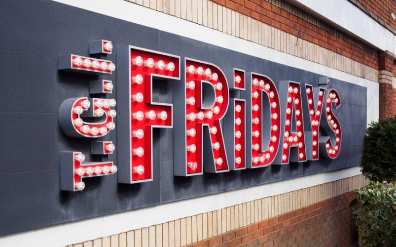 TGI Fridays sign on the exterior of a building.