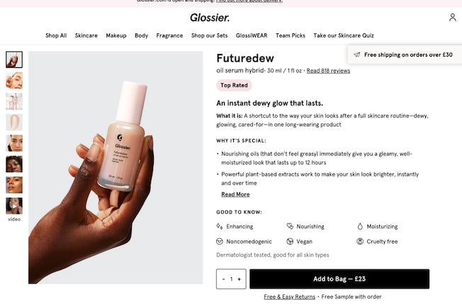 glossier product pages